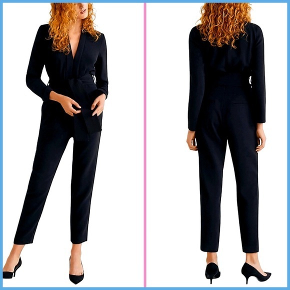 Mango Black Long Sleeve V Neck Jumpsuit - Picture 1 of 12